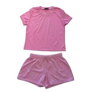 NEW FIREHOUSE girl's solid tee and short set in pink